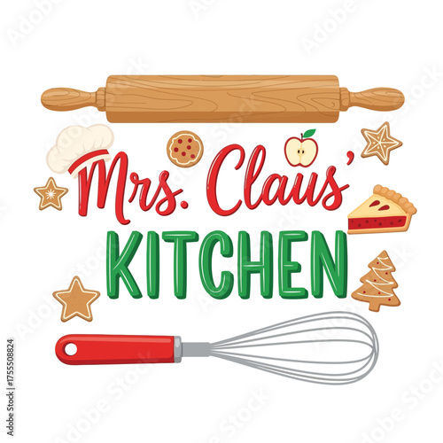 Mrs Claus Kitchen Christmas Baking Utensils and Festive Treats.