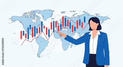 Global Economic Trends Illustrated By Professional Businesswoman With Statistical Charts