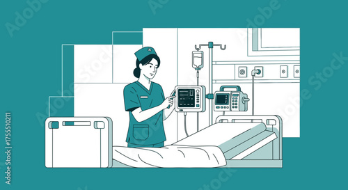 Healthcare Professional Checking The Equipment in A Hospital Room For Patient Care