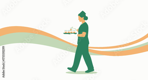 Healthcare Professional Serving Food, Conceptual Medical Illustration On White Background