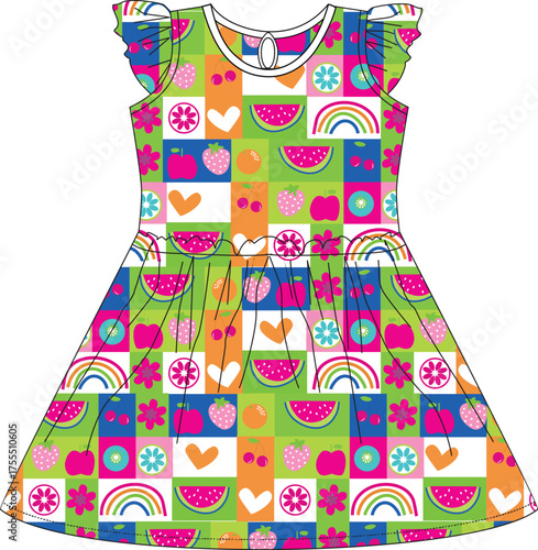 girls frocks all over pattern watermelon  print vector art