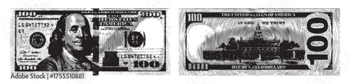 Detailed Hundred Dollar Bills Halftone Circle Vector Illustration