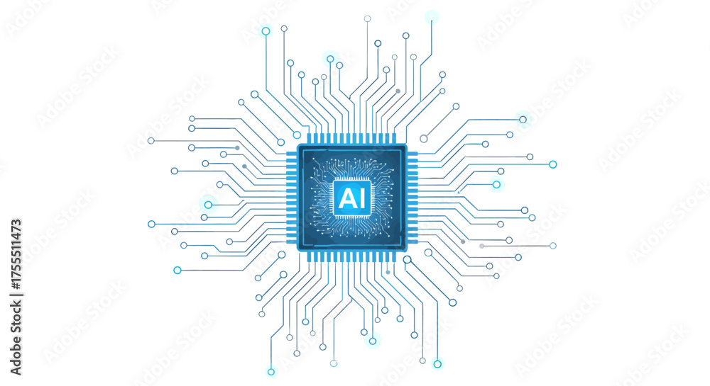 Obraz premium Central Processing Unit with AI inscription and circuit board connections.