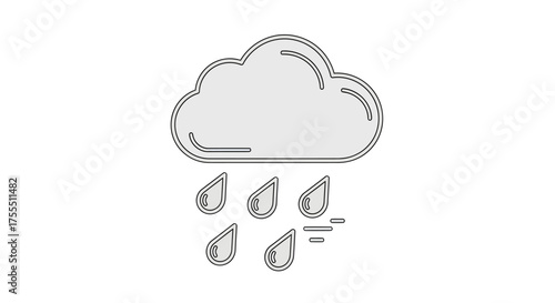 Cloud with Rain Drops Icon Simple Line Art.