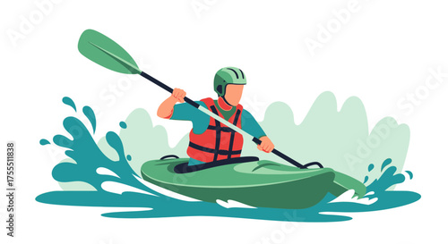 Kayaking Adventure: A Vector Illustration Exploring Water Sports And Recreational Activities
