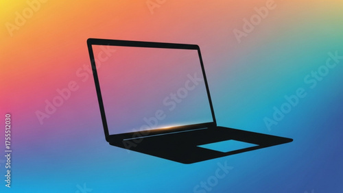Digital Workspace Modern Laptop Silhouette Against a Vibrant, Colorful Gradient Background, Technology
