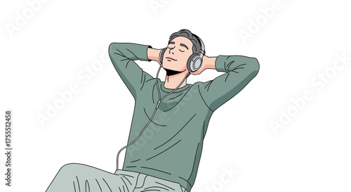 Man enjoying music with headphones on his head.