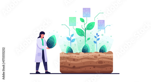 Scientist tending to plants in a laboratory setting.
