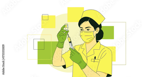 Medical Professional Preparing Injection: A Colorful Vector Illustration of Healthcare