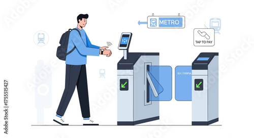 Modern Transit System: Commuter Accessing Subway Station With Contactless Payment