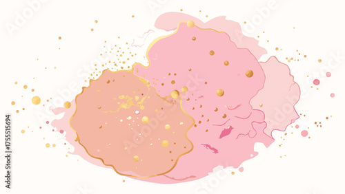 Vector art of abstract pink and gold watercolor blot