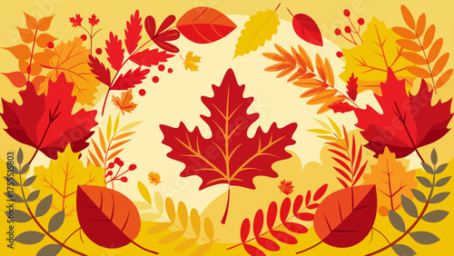 Vector art of autumn leaves background with colorful foliage in warm tones illustration