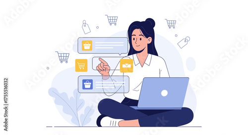 Online Shopping Experience Depicted Through a Young Woman Interacting With a Laptop Computer