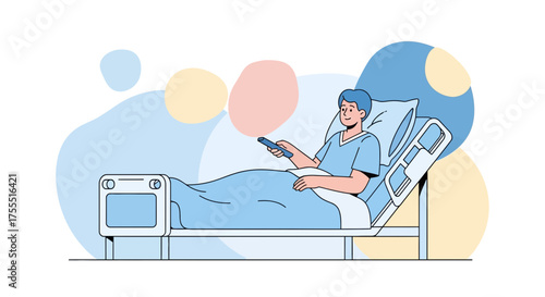 Patient Resting And Relaxing In Hospital Bed Using Television Remote Control