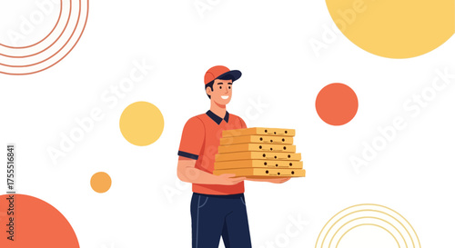 Pizza Delivery Person Delivering Fresh Pizzas, Food Ordering Simplified And Efficiently