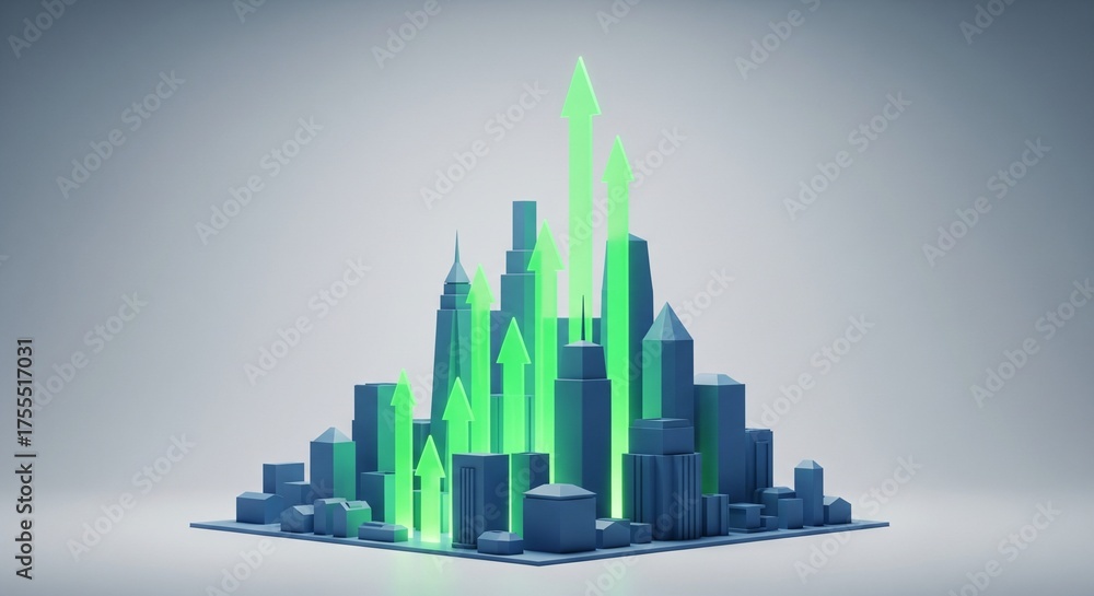 Obraz premium Growing 3D city model, a metaphor for rising real estate property values