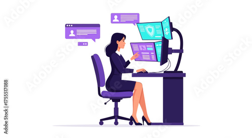 Professional Woman Analyzing Data And Overseeing Technology Security Systems Activities