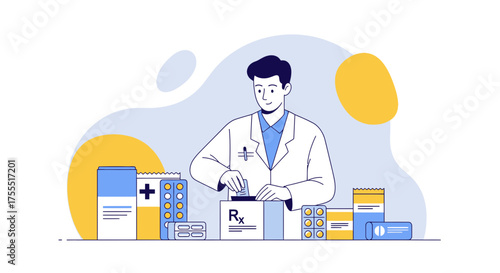 Pharmacist Preparing Medication In A Pharmacy Setting, Healthcare And Medicine Concept