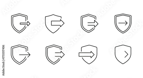Collection of shield icons with arrows representing security and data protection concepts vector