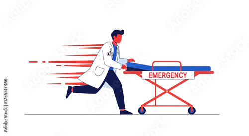 Physician Racing With a Stretcher Illustrates a Critical Emergency Situation