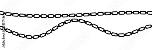 Silhouette chains. Different weaving black seamless borders, decorative jewelry for pendants, recurring metal segments, Elegant precious black necklaces nowaday vector isolated flat set in eps10.