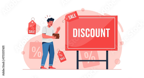 Shocked Man Discovering Discount Offers: A Consumer's Financial Revelation
