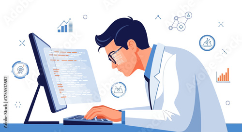 Professional Data Analyst Engaged In Coding And Analyzing Information On The Computer Screen
