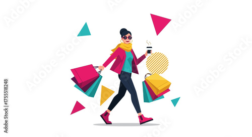 Stylish Lady Enjoying Morning Coffee And Brand New Bargains After Shopping Spree Adventure