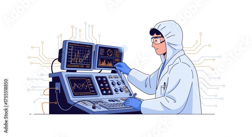 Scientist Analyzing Data On A Scientific Digital Screen For Research And Development