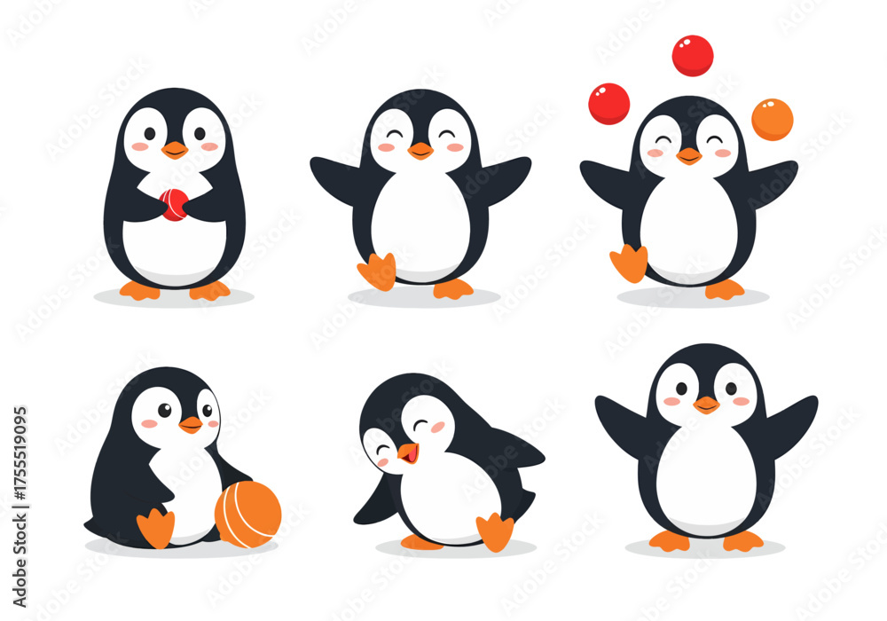 Fototapeta premium Set of penguin vector illustrations on white background