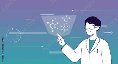 Scientist Analyzing Molecular Structures Illuminated On A Futuristic Digital Interface