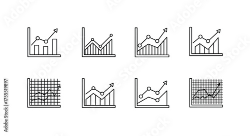 Collection of hand drawn business growth charts and graphs icons simple doodle style vector