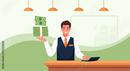 Successful Banker Counting Cash Illustrates Financial Growth Opportunities And Banking Operations