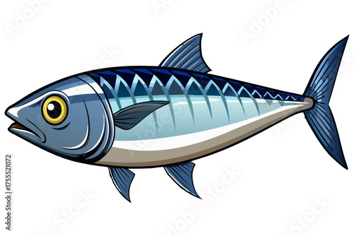 Mackerel Fish Isolated on Transparent Background — Detailed Marine Seafood Illustration.
