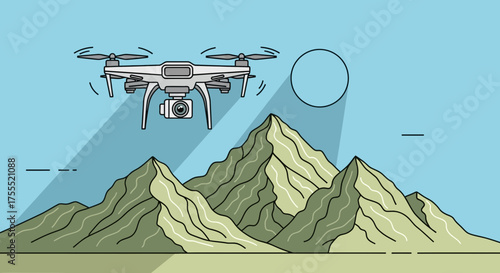 Drone flying over mountain range during daytime offering advanced aerial perspective