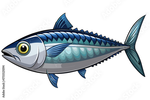 Mackerel Fish Isolated on Transparent Background — Detailed Marine Seafood Illustration.