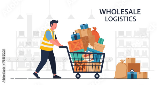 Warehouse Worker Delivering Goods Illustration Depicting Wholesale Logistics And Distribution
