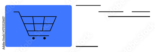 Blue shopping cart illustration with abstract lines symbolizing sales, online retail, and growth. Ideal for e-commerce, marketing, innovation, logistics, consumer trends, business operations digital