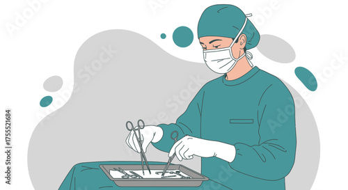 Surgeon Preparing Surgical Tools Ready For Operation Or Medical Procedure In Operating Room
