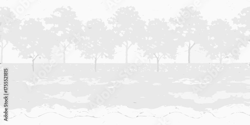 Minimalist monochrome abstract background with stylized trees and textured foreground