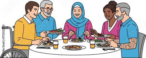 joyful gathering celebrating diverse bonds over a delicious shared meal