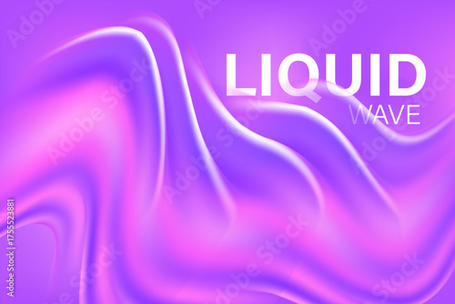 Abstract violet, pink holographic liquid water wave form, flowing organic fluid splash texture background with copy space. Elegant smooth glass shape design element decoration. Beauty backdrop banner.