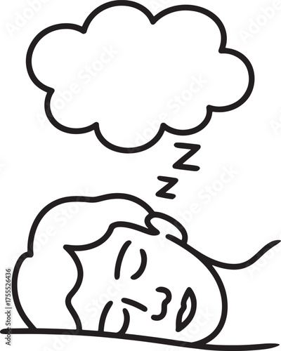 Sleeping Person Snoring with Dream Thought Cloud Vector Art Illustration Design