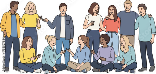 smiling friends connect diverse group engages, building bonds and memories