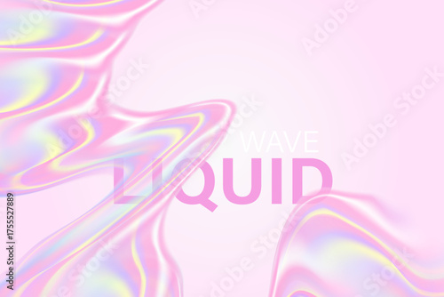 Abstract light pink, blue, lavender color holographic liquid water wave form, flowing organic fluid splash texture background with copy space. Elegant smooth glass shape design element decoration.