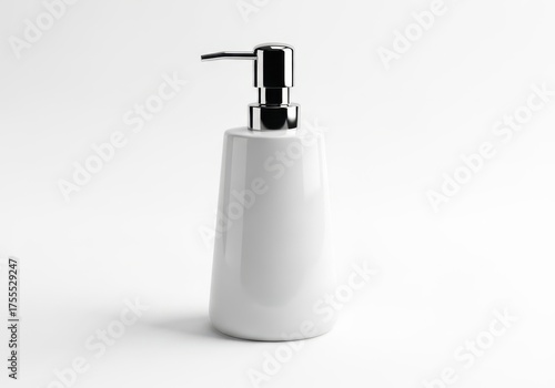 Modern white ceramic soap dispenser with chrome pump for stylish kitchen or bathroom