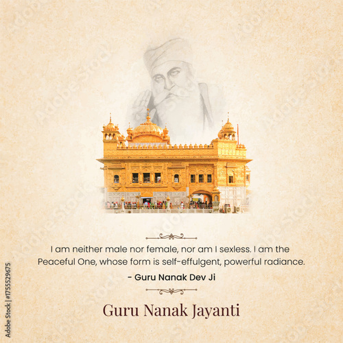 Happy Guru Nanak Jayanti with Golden Temple Illustration