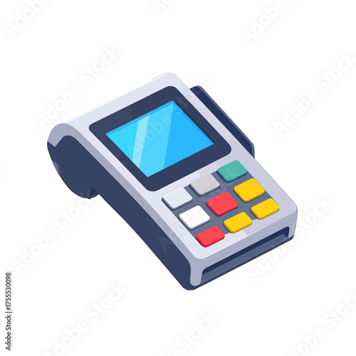 Isometric Payment Terminal With Digital Screen And Button Array Isolated On White