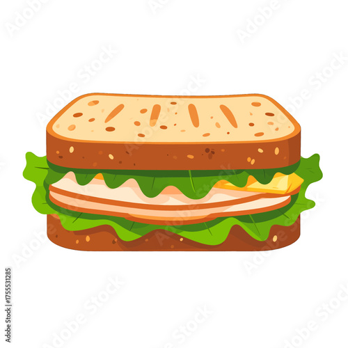 Pixel Art Sandwich with Meat Cheese and Green Lettuce Isolated on White Background