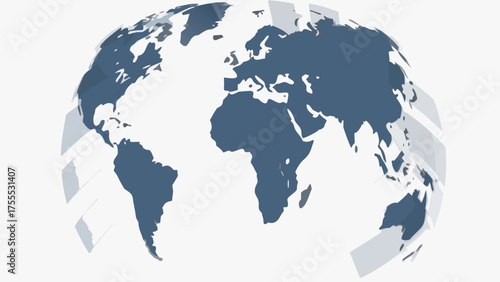A globe showing continents like europe africa and south america with a white background and blue continents